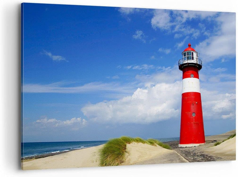 Bilder auf Leinwand 100x70cm Leinwandbild Turm Leuchtturm Ozean Ufer Gross Wanddeko Bild Schlafzimme