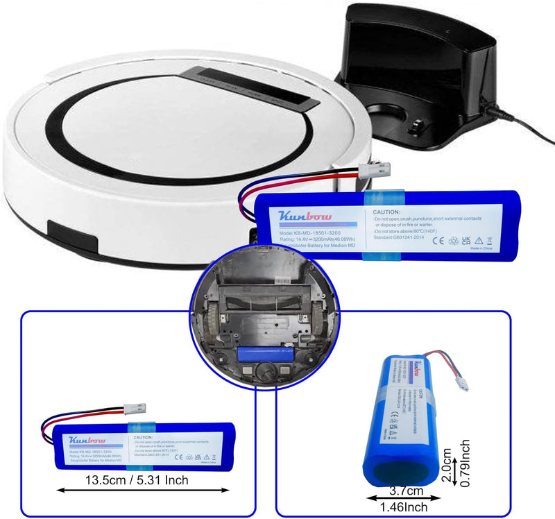 Kunbow 3200mAh Li-ion Akku,Ersatzakku für Medion MD 18500, MD 18501, MD 18600 Staubsauger.(14,4V/46.