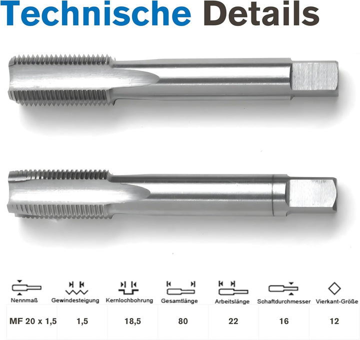 GSR PROFI Gewindebohrer MF20x1,5 Satz HSSG 2 teilig | Vorschneider, Fertigschneider | Handgewindeboh