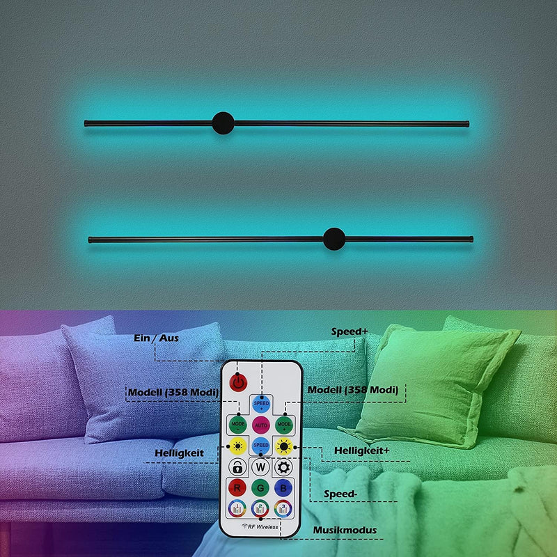 ZMH Led Wandleuchte Innen Wandlampe: 100CM RGB Schwarz Musik Flurlampe Modern Design Dimmbar Schlafz