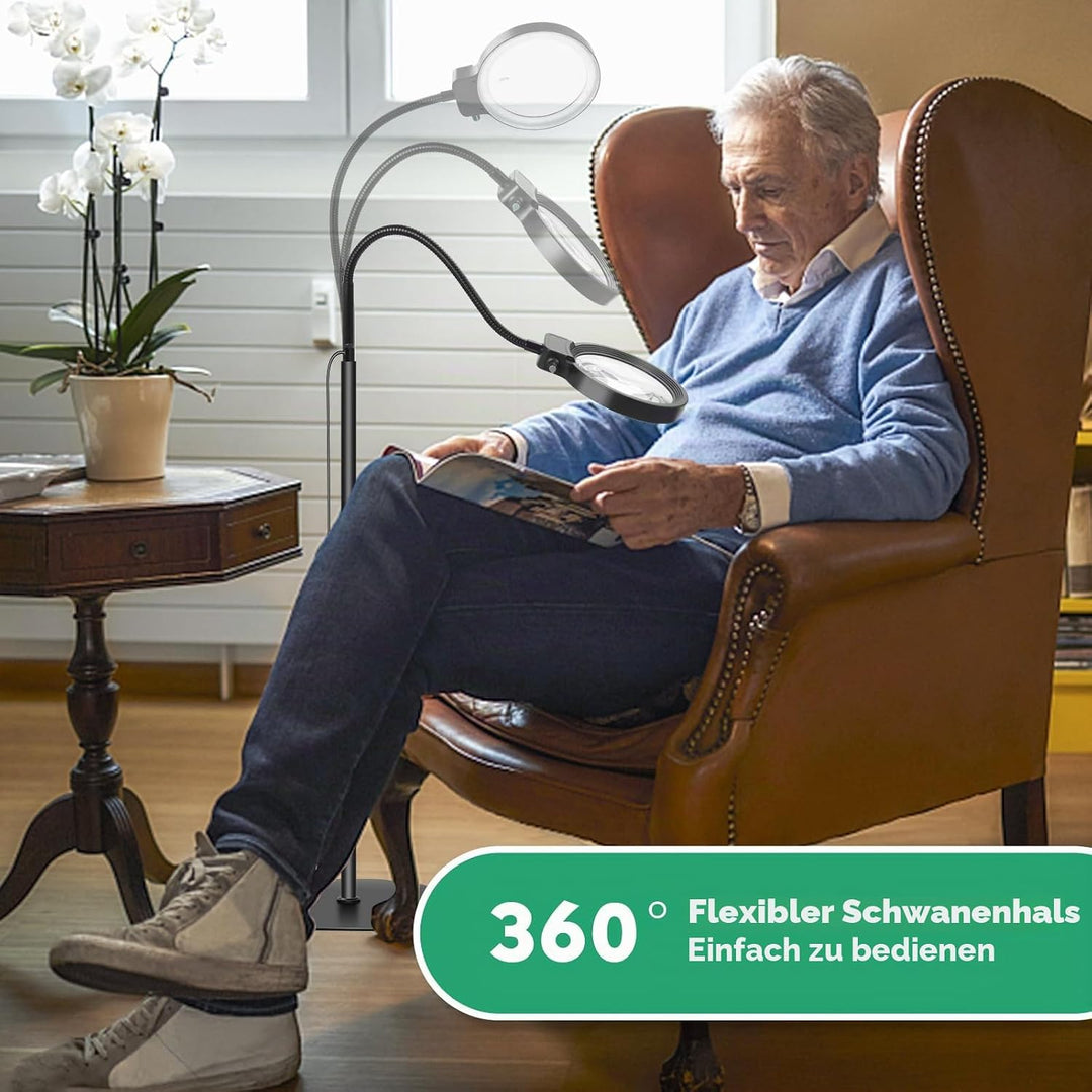 NZQXJXZ 2-in-1 Lupe mit Licht und Ständer, 5X & 10X Vergrösserungslampe mit 36 Einstellbaren Helligk