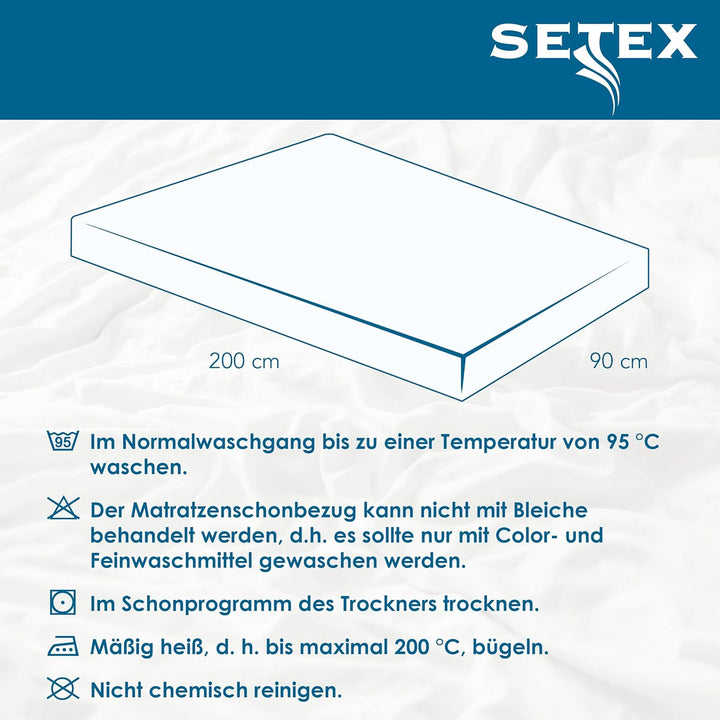 SETEX Molton Köper Matratzenschutz, 90 x 200 cm, Matratzenschoner aus 100 % Baumwolle, Basic, Weiss,
