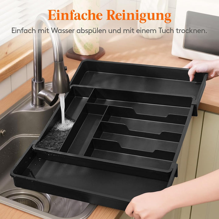 Lifewit Besteckkasten für Schubladen 40 50, verstellbarer Kunststoff Organizer Küche Tiefe 42,4 cm,