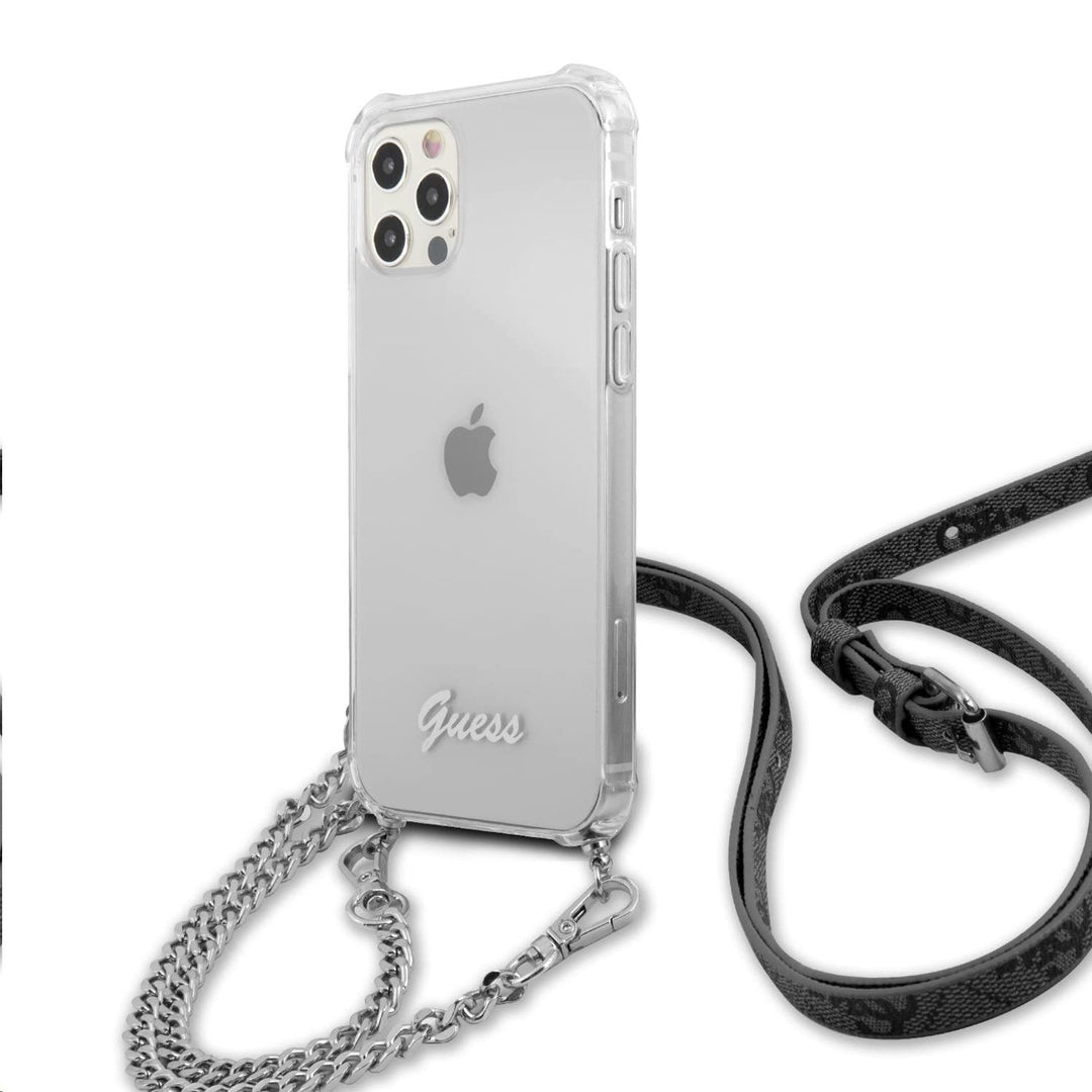 Guess Schutzhülle mit Kette Silber 4G Chain and Script für iPhone 12 / iPhone 12 Pro, transparent