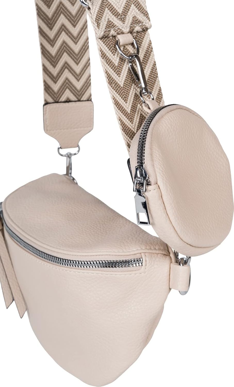 styleBREAKER Damen Halbmond Crossbody Schultertaschen Set 2-Teilig, Schultergurt mit Zick-Zack Raute