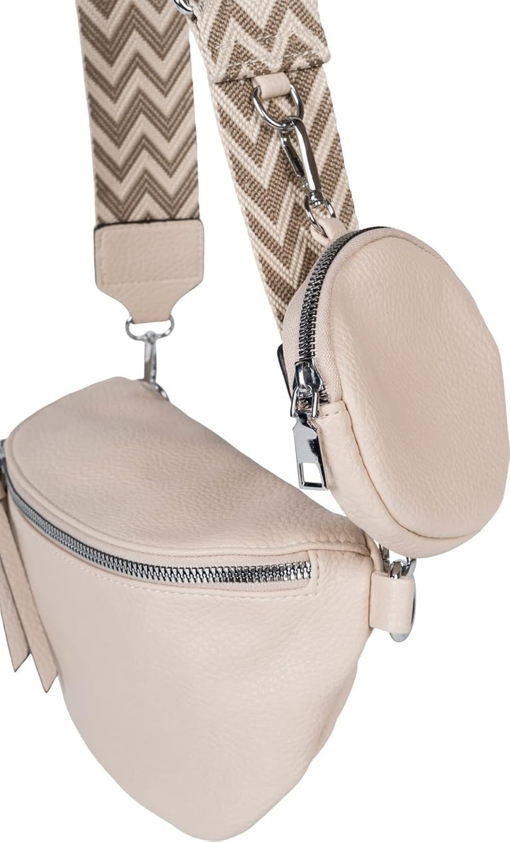 styleBREAKER Damen Halbmond Crossbody Schultertaschen Set 2-Teilig, Schultergurt mit Zick-Zack Raute