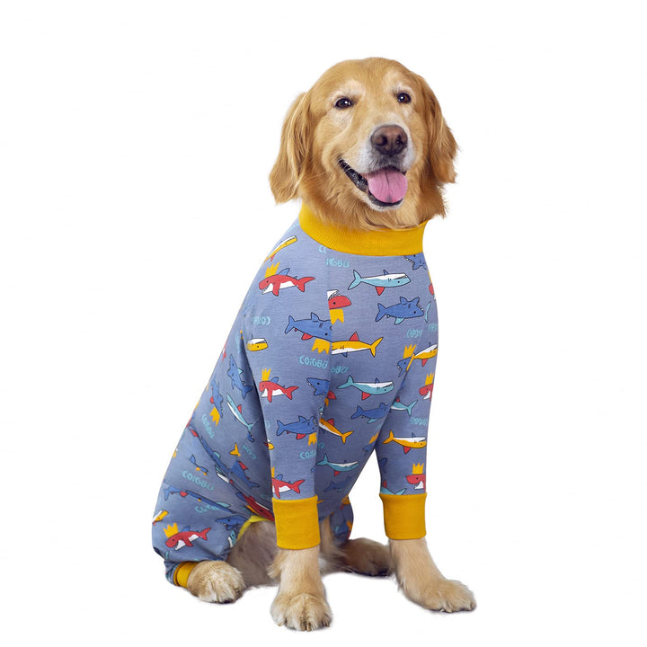 Yeapeeto Hunde-Genesungsoverall Langarm nach OP (4XL, Hai) Hai 4XL, Hai 4XL