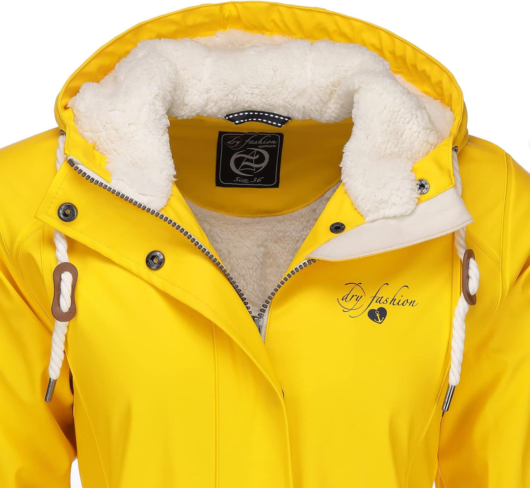Dry Fashion Damen Regenmantel Malmö - Frauen Regenjacke Jacke mit Kapuze Lang Winddicht Wasserdicht