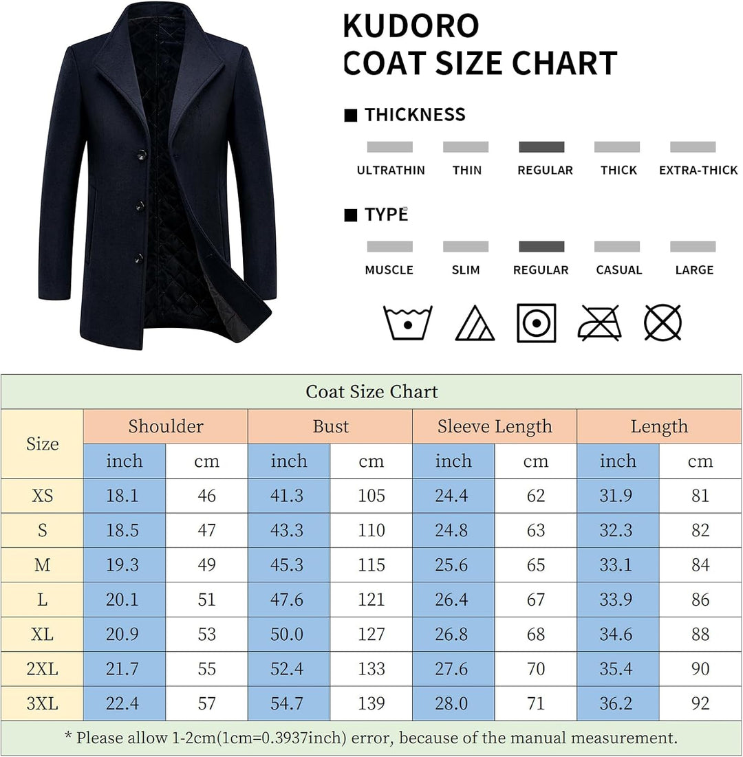 KUDORO Herren Wintermantel Kurzmantel Wollmantel Stehkragen Herren Mantel Warm Kurz Slim Fit Winterj