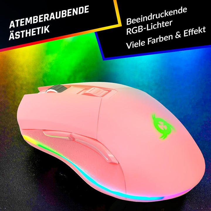 KLIM Blaze - Wiederaufladbare kabellose RGB Gaming Maus - NEU - Hochpräziser Sensor mit Langer Akkud