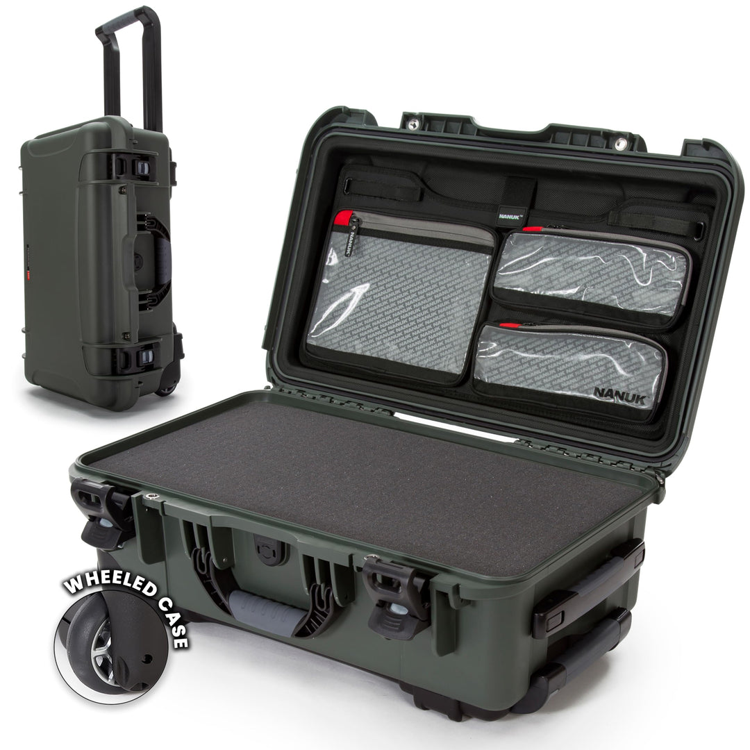 Nanuk 935 Wasserdichter Hartschalenkoffer Mit Plüschschaumeinlage und Organizer für Deckele - Olive