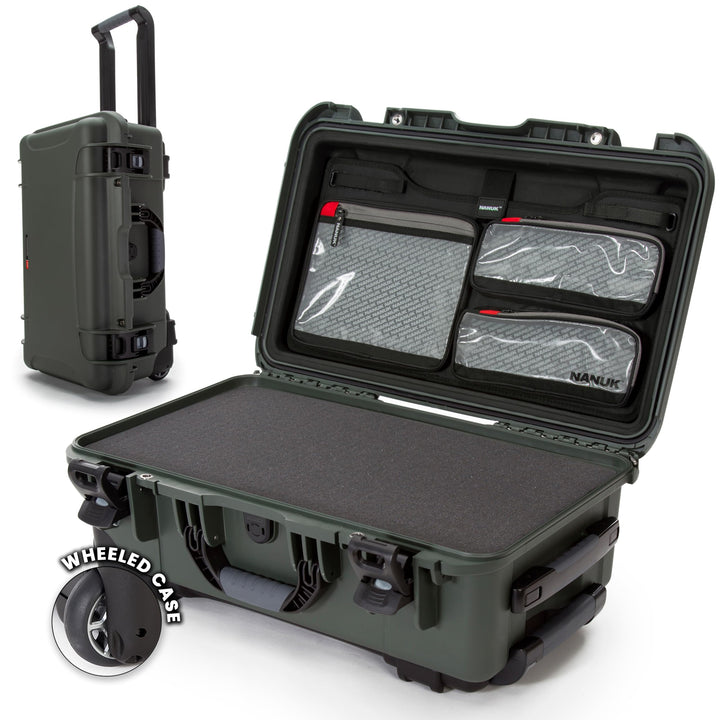 Nanuk 935 Wasserdichter Hartschalenkoffer Mit Plüschschaumeinlage und Organizer für Deckele - Olive
