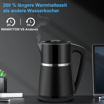 WANNYTON Edelstahl Wasserkocher 1,7 L mit Temperatureinstellung Temperaturwahl (40-100℃), 2200 W, BP