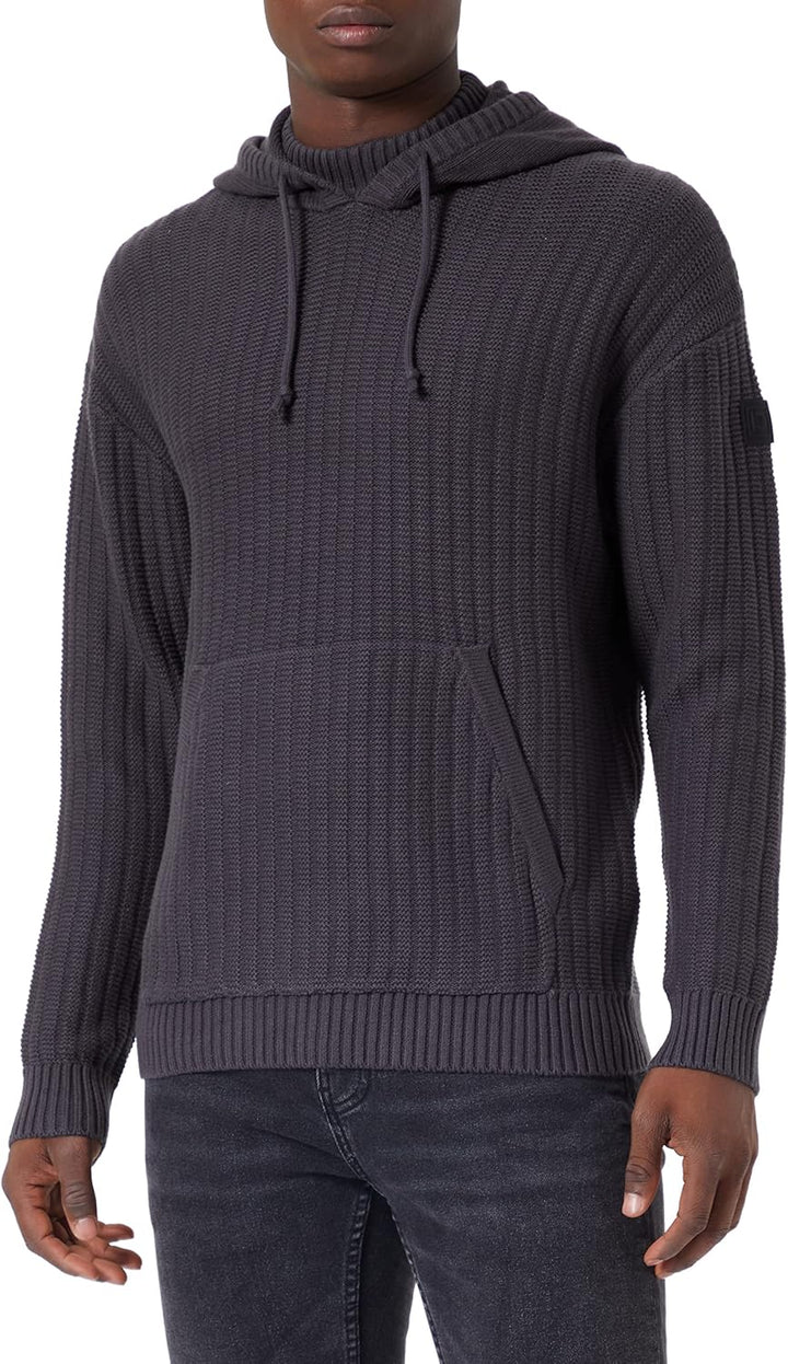 TOM TAILOR Denim Herren Kapuzenpullover mit Rippstruktur L 29476 - Coal Grey, L 29476 - Coal Grey