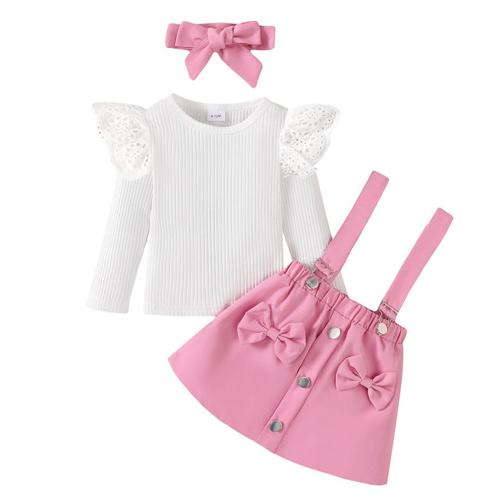 Kleinkind Baby Mädchen Röcke Sets Langarm Rüschen Gerippt Top + Bowknot/Plaid Strapsrock Overall Hos