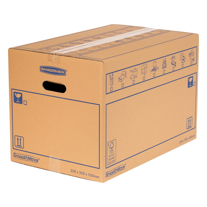 Fellowes 6207301 Smooth Move Stabiler, doppellagiger Umzugskarton, 10 Stück, Braun, 67 liter