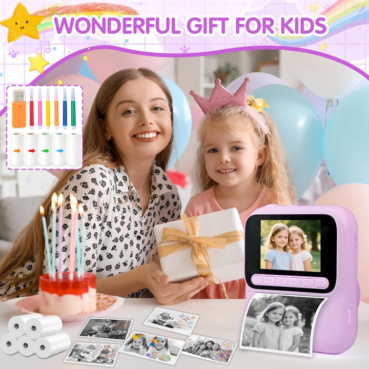 Sofortbildkamera Kinder, 2.4 Zoll Bildschirm Kinderkamera Sofortbildkamera mit 32GB Karte & 5 Rollen