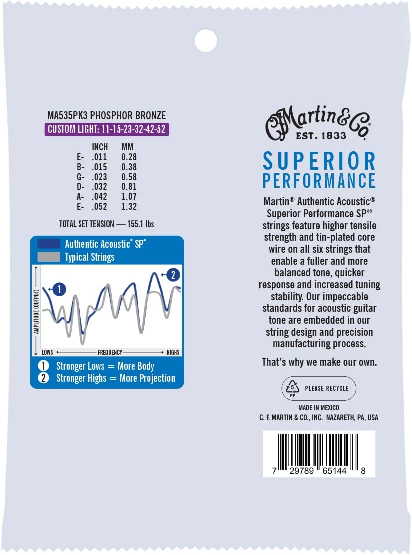 Martin Strings MA535 SP Phosphor Bronze 3 Pack Custom Light 11-52