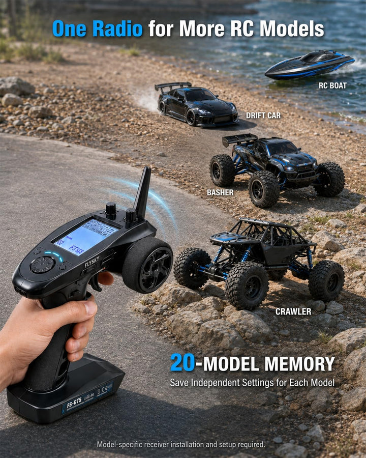 Flysky FS-GT5 6CH RC Fernsteuerung mit FS-BS6 Gyro Empfänger Set,2.4GHz AFHDS 2A Sender für RC Crawl