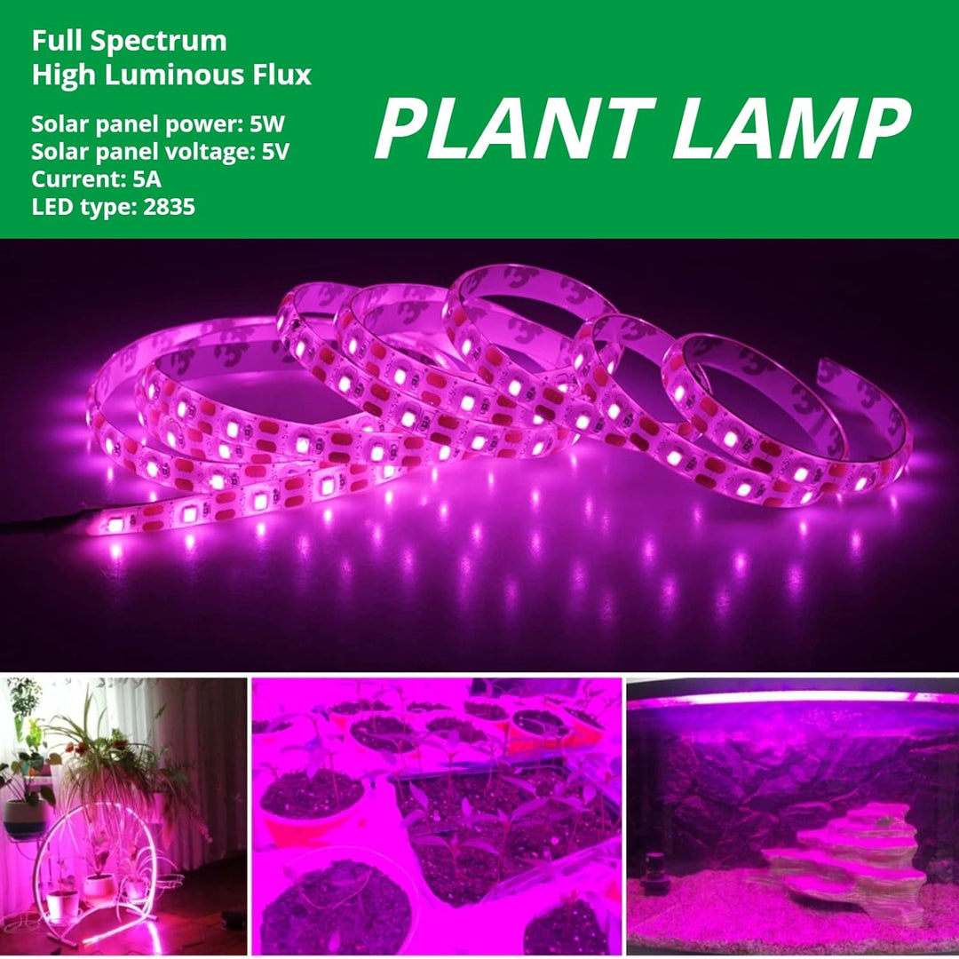 Solar Plant Grow Light Strips, 5 W LED Hoher Lichtstrom FöRdern das Wachstum, Solarpanel-Netzteil, L