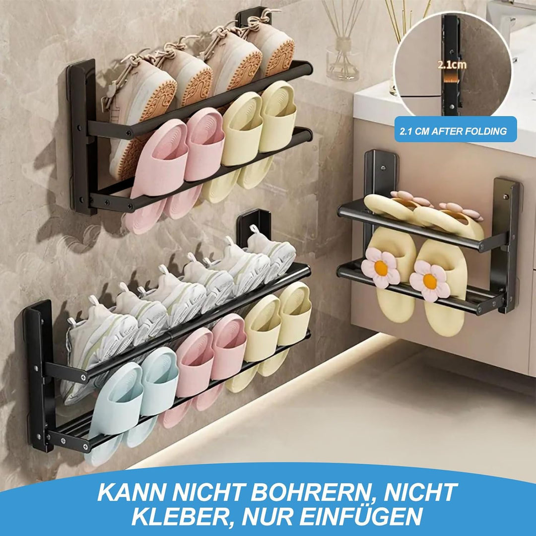 2 Ebenen Schuhregal Wandmontage - 37-67cm Schwar Schuhhalter Wand Schuhregal, Ausziehbar Schuhablage