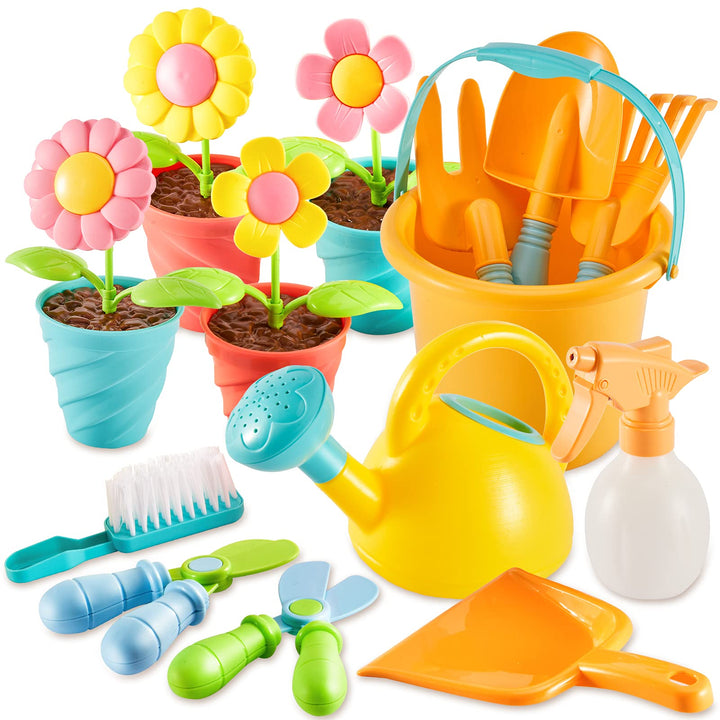 LINFUN KIDS Kinder Gartengeräte Spielzeug Sandspielzeug mit Giesskanne Schaufel Rechen, Gartenwerkze