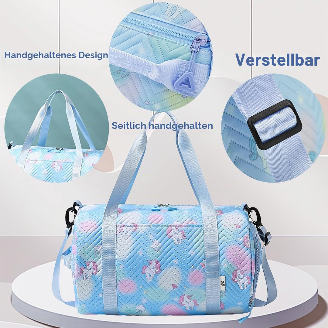 YOUYIKE Sporttasche Mädchen, Einhorn Yogatasche, Reisetasche Kinder, Schwimmtasche, Wasserdicht Turn