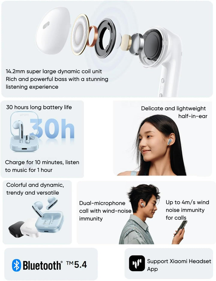 Xiaomi Redmi Buds 6 Active (Global Version) Bluetooth 13.7 cm Kopfhörer, 30h Akkulaufzeit, Geräuschu