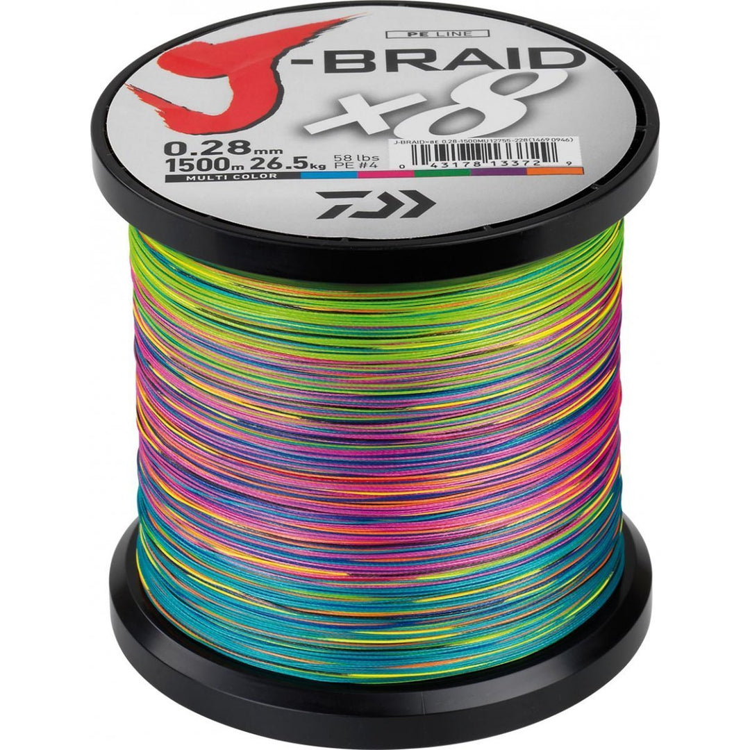 Daiwa J-Braid X8, 1500m multi colour - geflochtene Angelschnur Dm: 0,16 mm, Dm: 0,16 mm