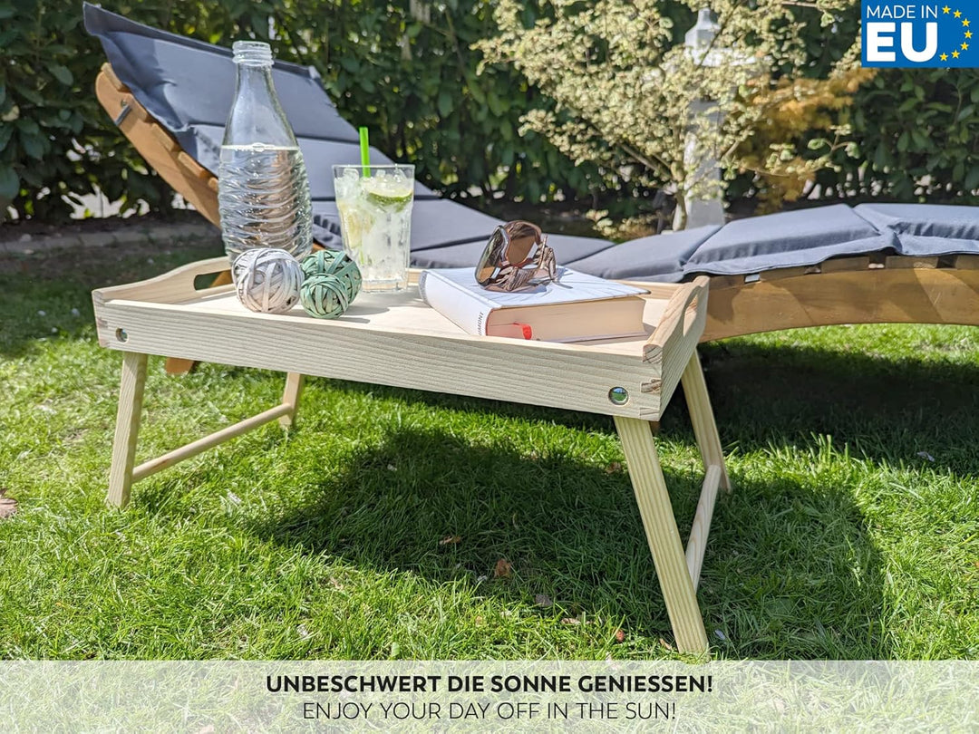 Rubberneck Betttablett aus Birkenholz, mit klappbaren Beinen, als Frühstückstablett und Serviertable