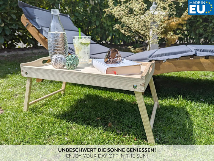 Rubberneck Betttablett aus Birkenholz, mit klappbaren Beinen, als Frühstückstablett und Serviertable