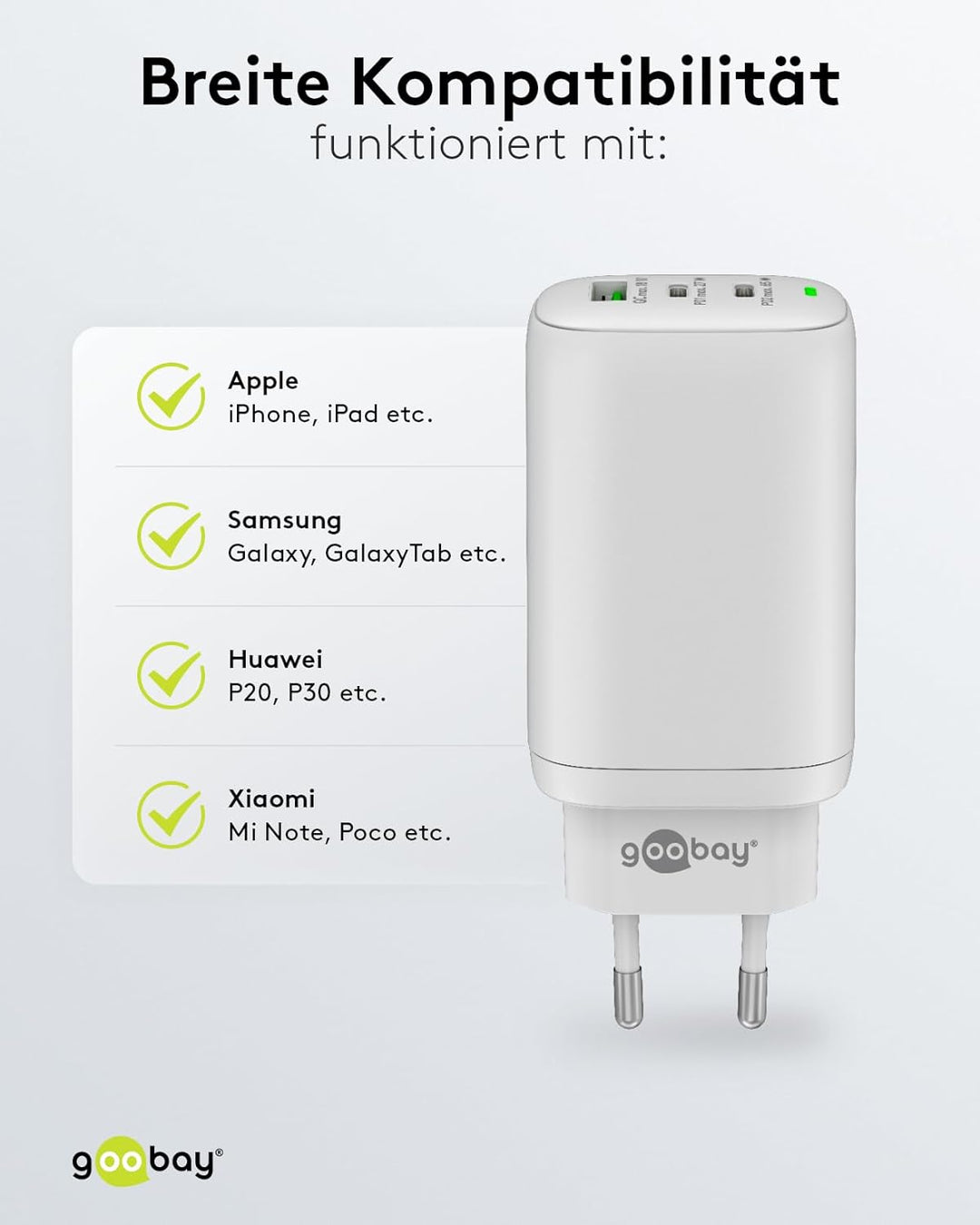 Goobay 61759 Multiport USB-C Ladegerät 65W / Schnellladegerät PD Universal/USB Netzteil Adapter/Lade