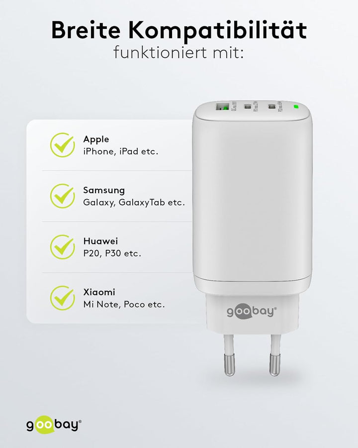 Goobay 61759 Multiport USB-C Ladegerät 65W / Schnellladegerät PD Universal/USB Netzteil Adapter/Lade