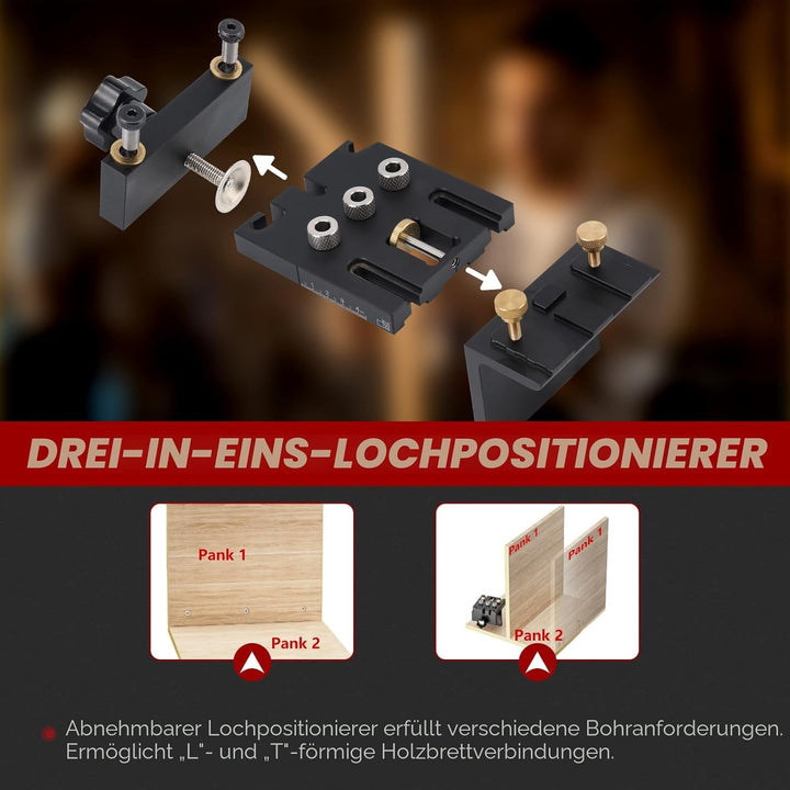 Ampvolts 6/8/10/15mm Holzdübel Bohrschablone Möbelbau - 3 in 1 Bohrlehre für Die Holzbearbeitung Exa