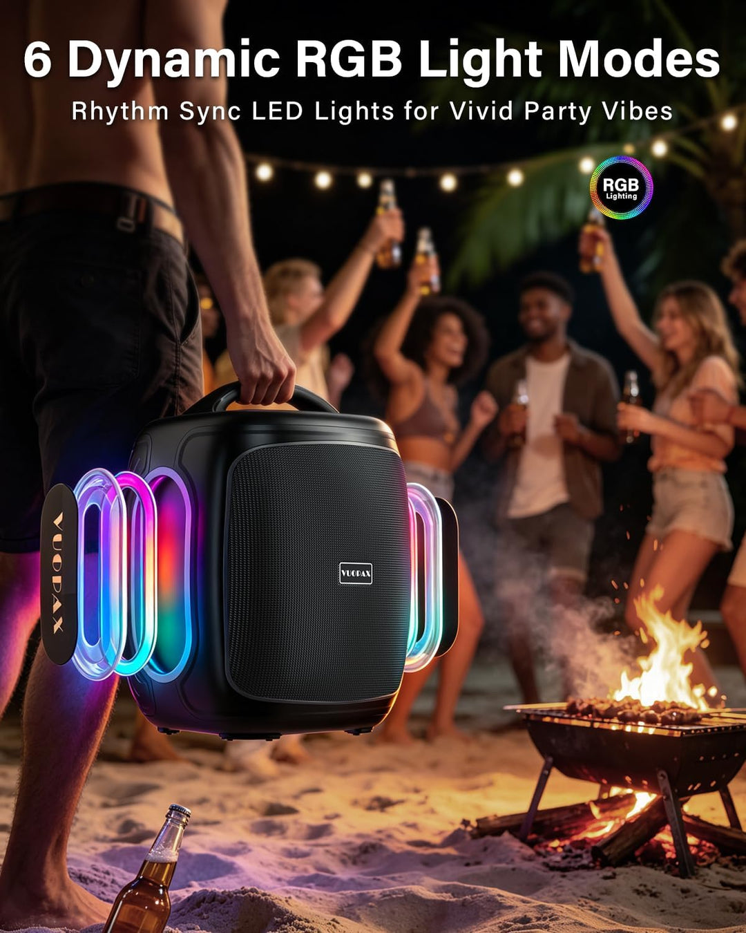 Bluetooth Lautsprecher Gross 120W, Tragbare Musikbox mit kraftvollem Sound, 6,5'' Woofer, Tiefbass &