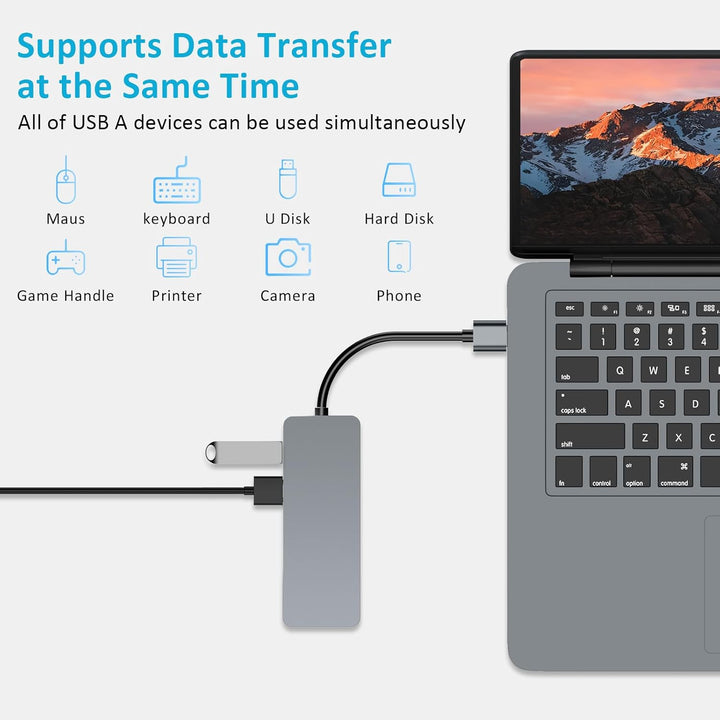 USB 3.0 A-Hub, 5-in-1 Multiport Adapter mit HDMI, 2X USB2.0, SD/TF Kartenleser, Docking Station für