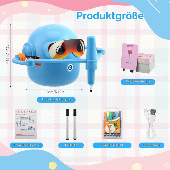 Malroboter für Kinder,Zeichenroboter Kinder mit 100 Karten Sprachinteraktion Interaktives Lernspielz