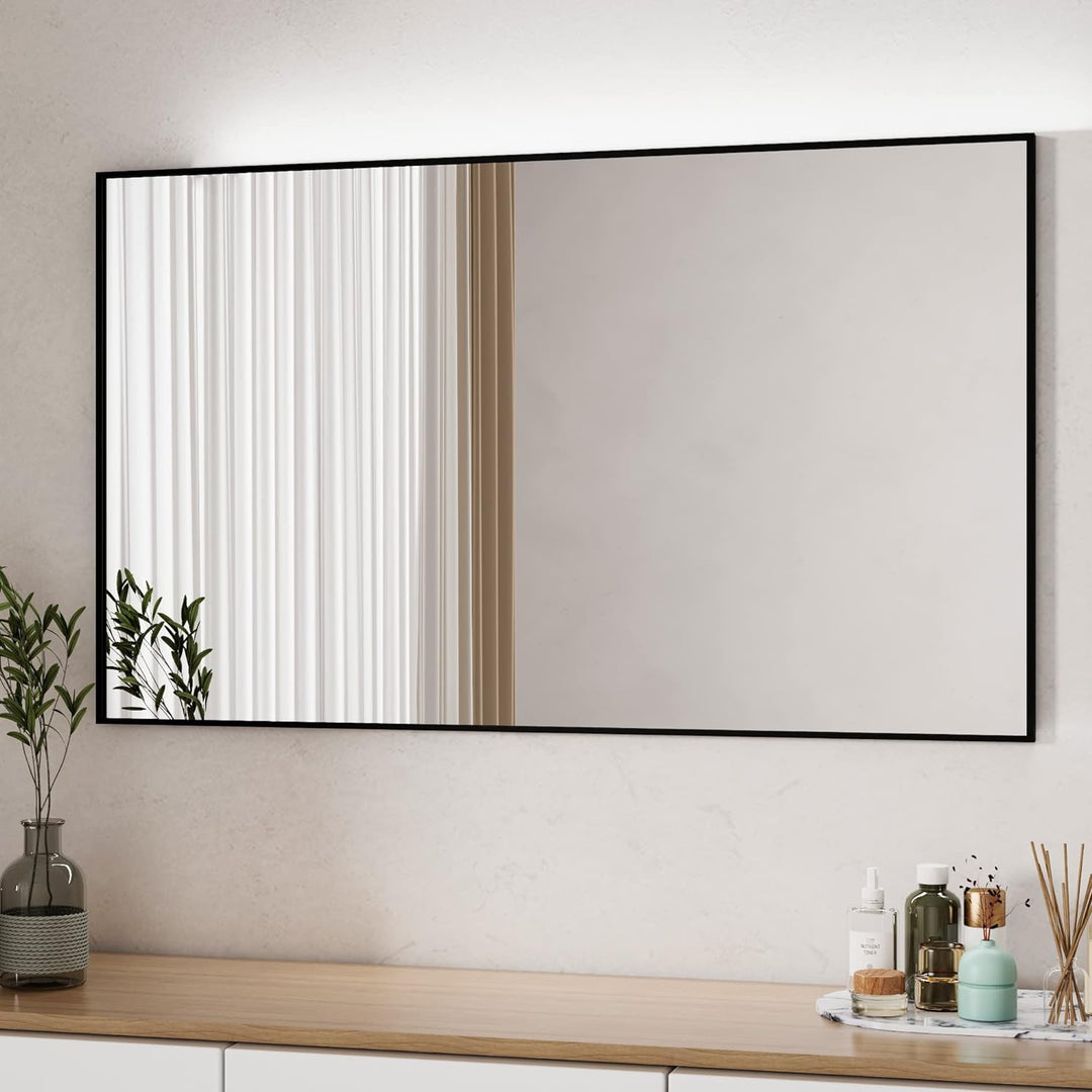 Boromal Spiegel Schwarz 100x60cm Rechteckiger Spiegel mit Metall Rahmen Badspiegel Schwarz Wandspieg