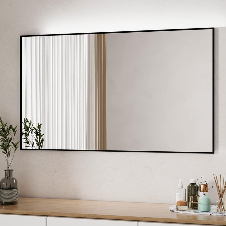 Boromal Spiegel Schwarz 100x60cm Rechteckiger Spiegel mit Metall Rahmen Badspiegel Schwarz Wandspieg