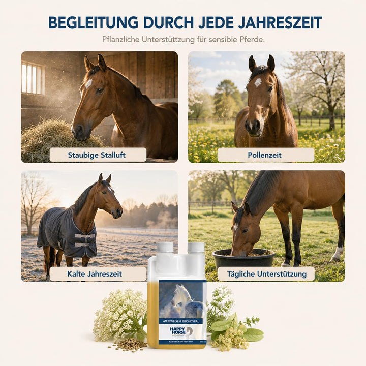Happy Horse Atemwege- &amp; Bronchialsaft für Pferde 100% pflanzliche Inhaltsstoffe, lindert Hustenreiz,