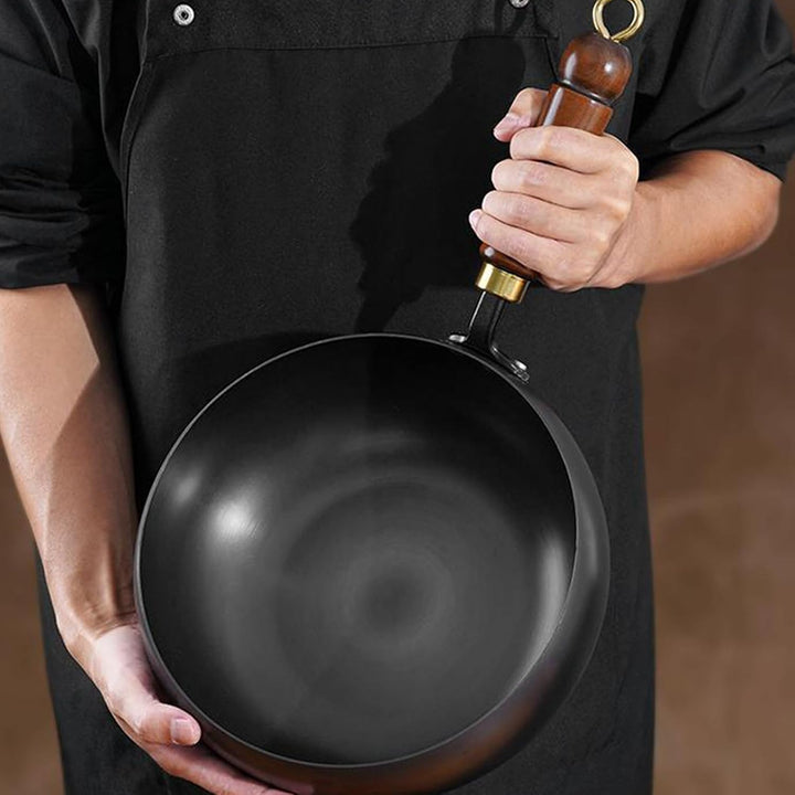 DWCBVJQ Big Belly Pot 28 Cm Koch Wok Pfannen Hitzebeständige Wokpfanne Holzgriff Handgefertigte Eise