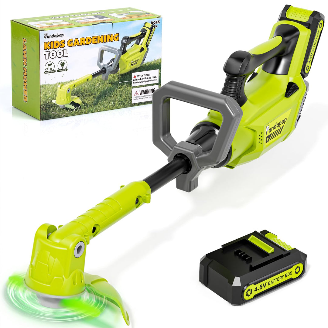 Pandapop Gartenspielzeug Kinder, Rasenmäher Kinder mit Licht und Sound, Werkzeug in Vergrösserter Gr