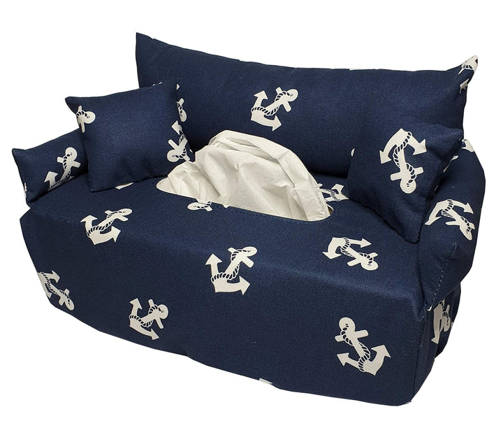 Taschentuchsofa weisse Anker auf Blau - Bezug für Kosmetiktuchbox- Handgefertigte Geschenkidee