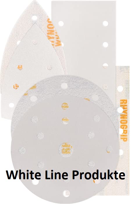 50 x Indasa Schleifstreifen RHYNOGRIP WHITE LINE 70x198mm 11Loch Rutscherstreifen, Schleifpapier für