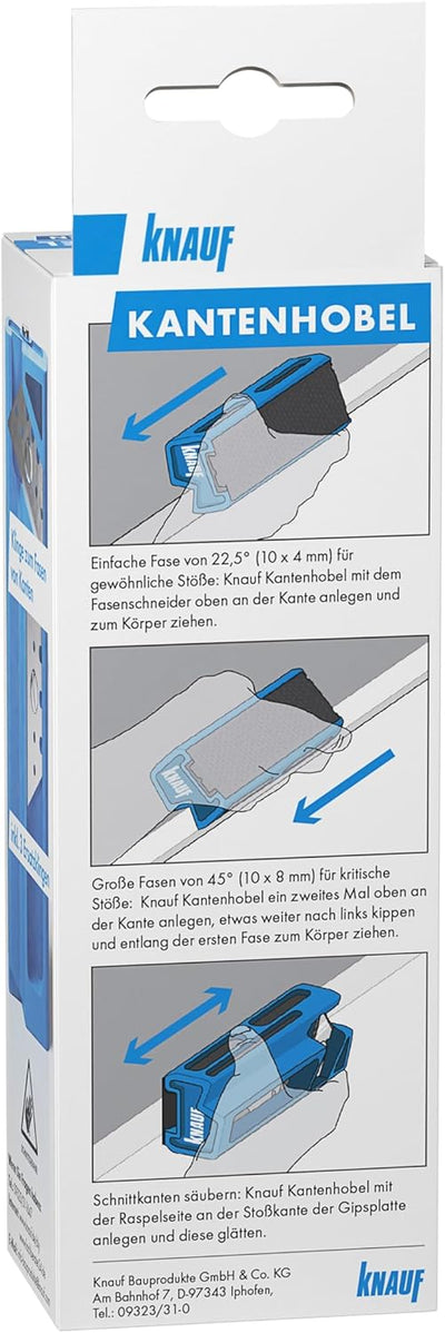 Knauf Kantenhobel mit 1 Arbeitsklinge und 3 Ersatzklingen – Gips-Hobel zum exakten Anfasen von Gipsf