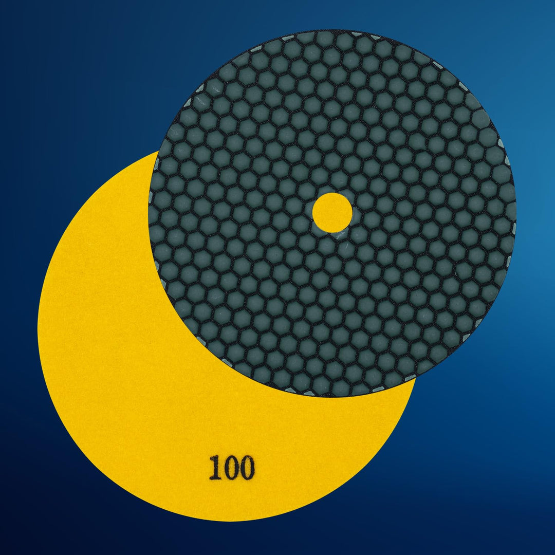 EDW Profi Diamant-Schleifpad Set, Trocken, D = 100 mm, Körnung 100 + 200 + Polierer, Klett-Aufnahmet