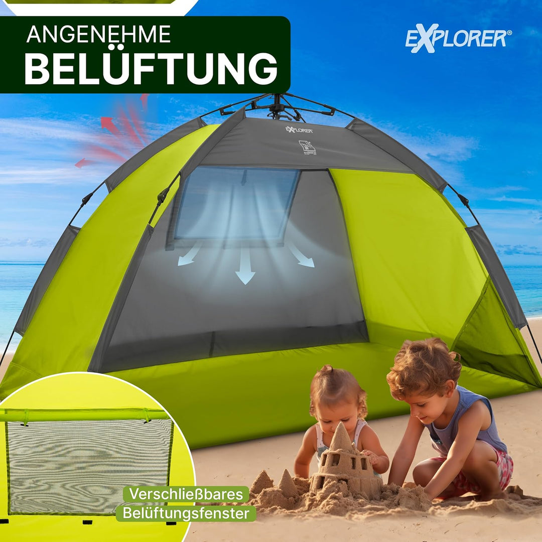 EXPLORER Automatik Strandmuschel mit UV Schutz 80+ [190x100x110cm] kleines Packmass leicht und schne