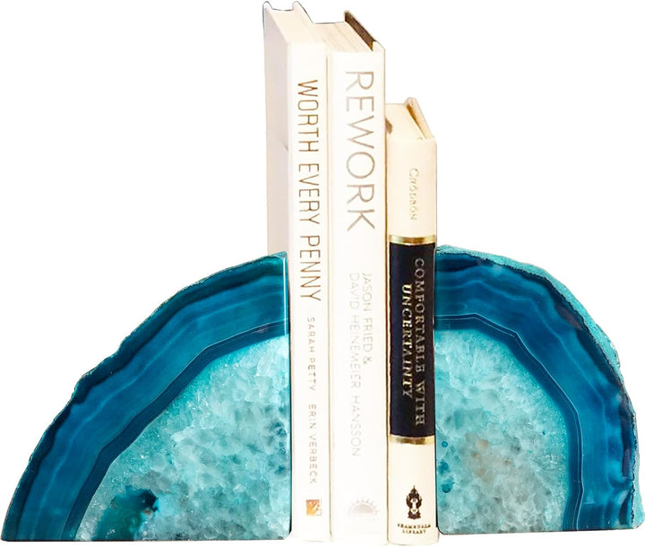 AMOYSTONE Buchstütze, Achat, poliert, robust, mit Gummipuffer 2-3LBS Dyed Teal Dyed Teal 2-3LBS, Dye