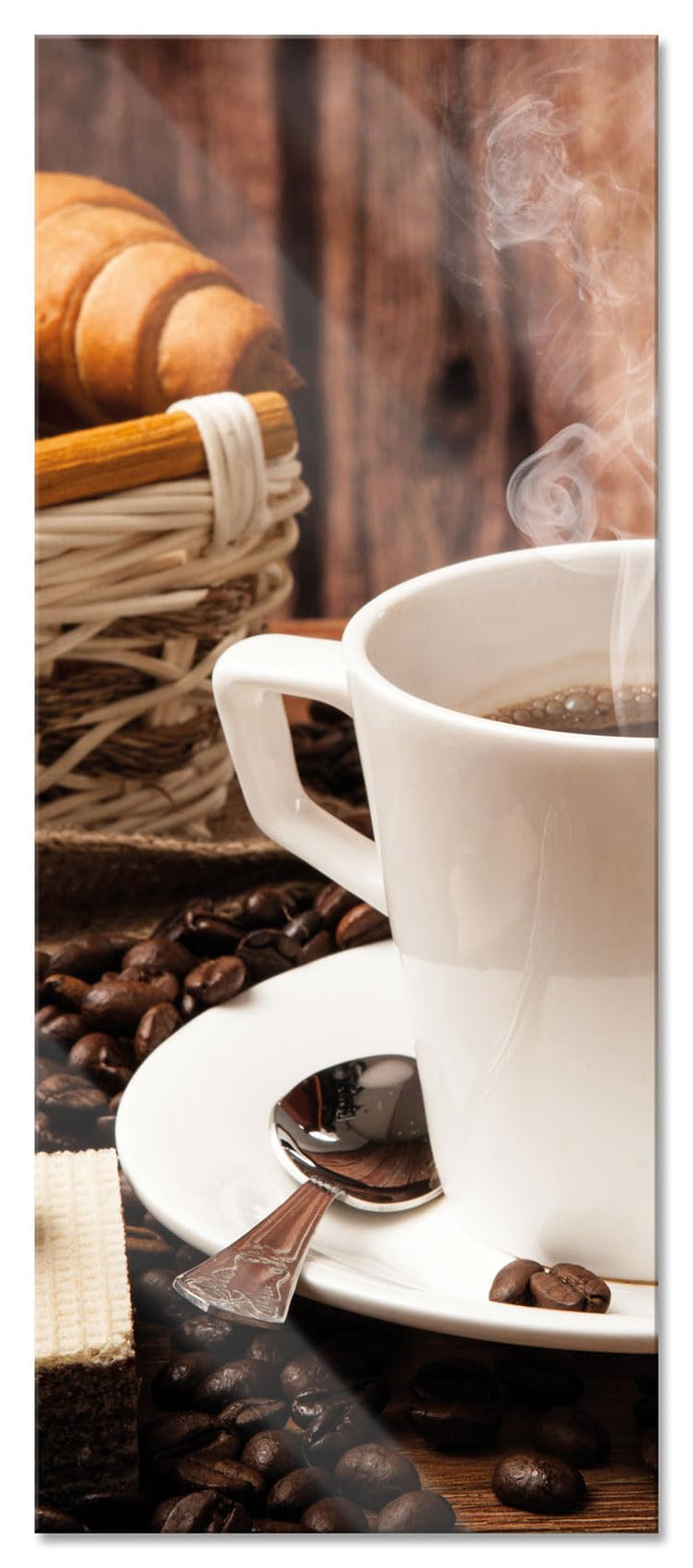 Pixxprint Glasbild Panorama, Wandbild aus Echtglas, heiss aufgebrühter Kaffee, 100x40 cm, inkl. Aufh