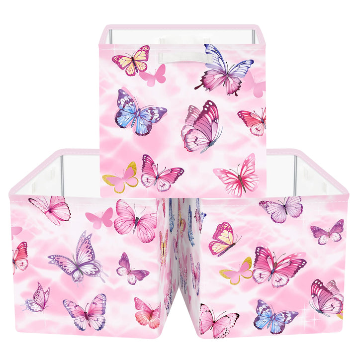 Clastyle 3 Stück Schmetterling Kinder Aufbewahrungsbox Stoff für Kallax Faltbar Aufbewahrungskorb Kl